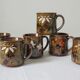 6 mugs en grès flambé vintage années 70