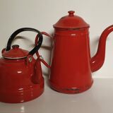 Ensemble bouilloire et cafetière émaillées vintage