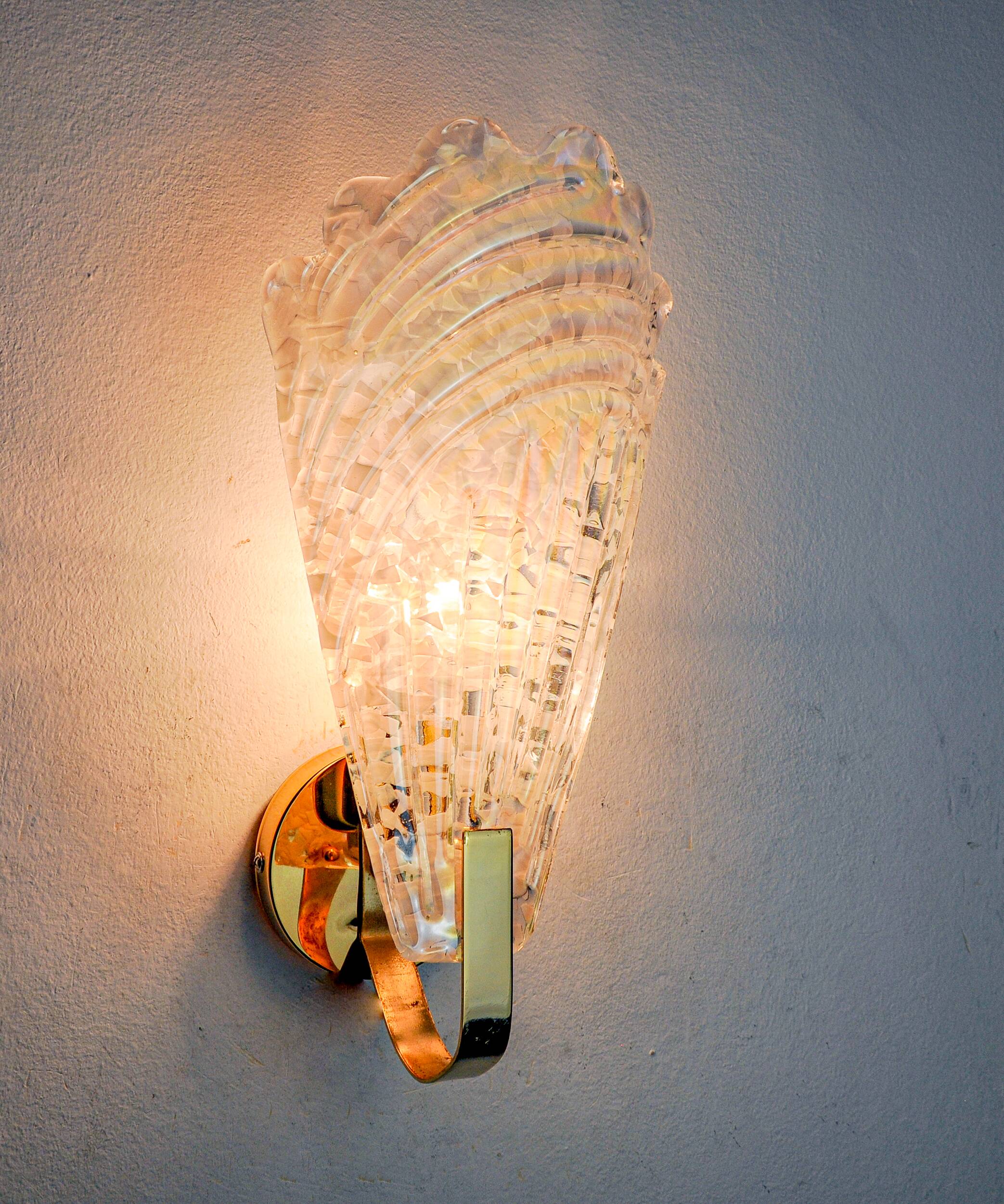 Frosted leaf wall lamp, Murano glass, Italy, 1970