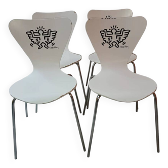 Lot de 4 chaises Keith Haring d'Arne Jacobsen pour Firtz Hansen