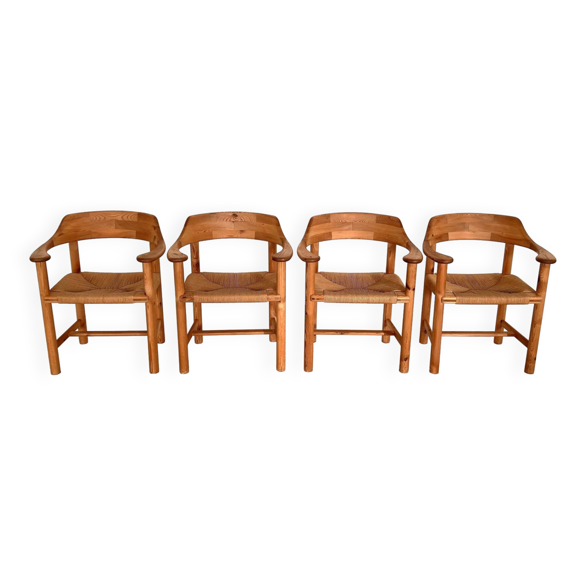 Rainer Daumiller Dining Chairs in Pine and Paper Cord, 1970s