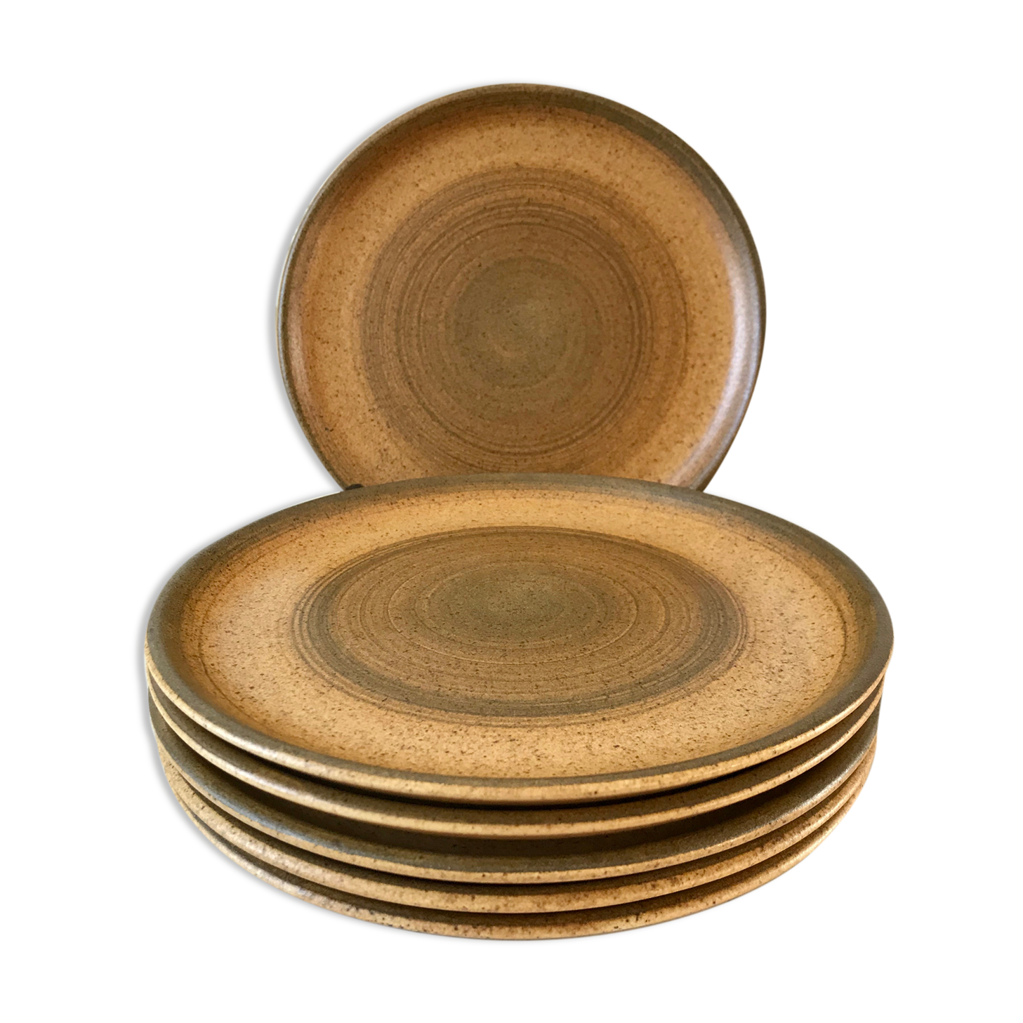 Set of 6 Lonchamp flat plates in hand-painted sandstone