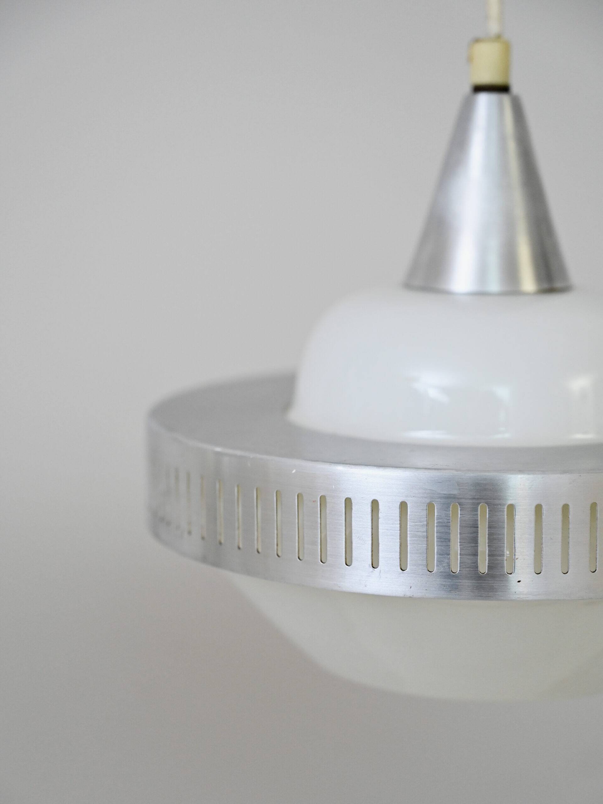 Glass and metal pendant lamps