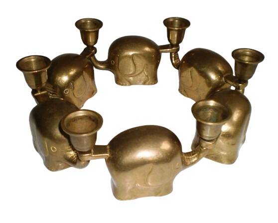 Set of 6 Art-Deco Brass Elephant Candle Holders / Candle Stands