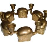 Set of 6 Art-Deco Brass Elephant Candle Holders / Candle Stands