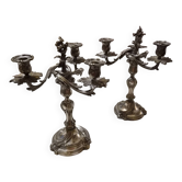 Pair of Louis XV style candelabra, in silvered bronze, 19th century.