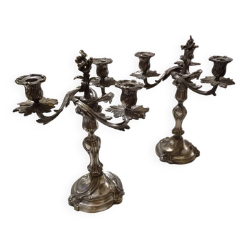 Pair of Louis XV style candelabra, in silvered bronze, 19th century.
