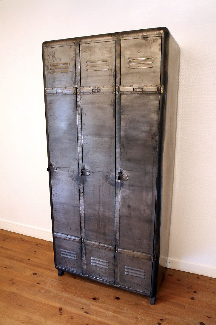 Industrial metal cloakroom with rounded corners.