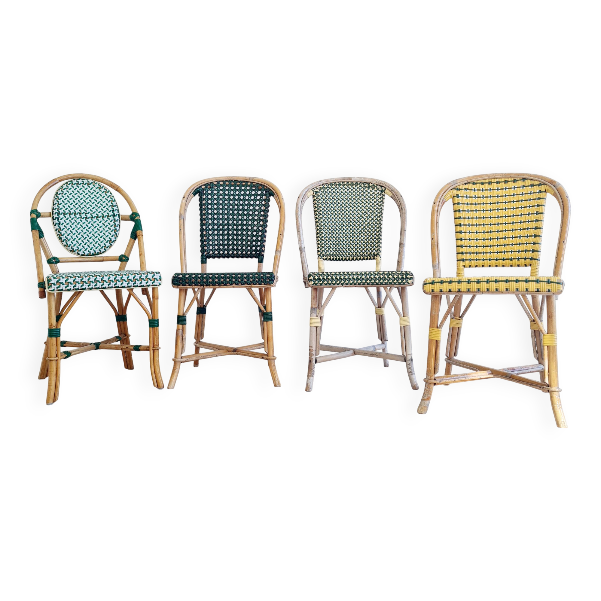 Chaises bistrot en rotin et scoubidou - vert