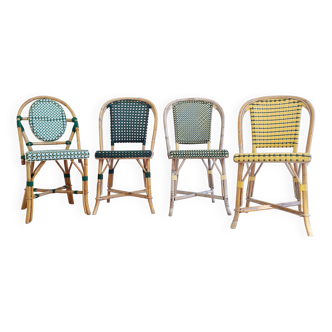 Rattan and scoubidou bistro chairs - green