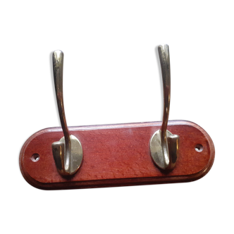 Hook 2 hooks wood and brass