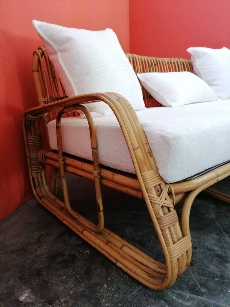 Mid-Century Rattan and Bamboo Canapé, Italy, 1960s