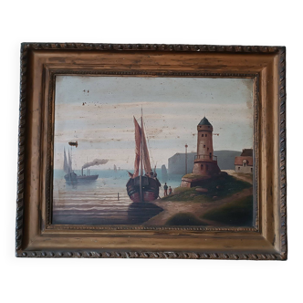peinture à l'huile ancienne sur toile marine du 19ème siècle