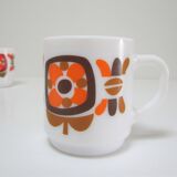 Three mugs and two cups decoration flowers design Jean-Charles Meunier 70s