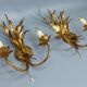 Pair of Hollywood Regency Style Gilt Metal Double-Arm Wheat Sconces, 1970s