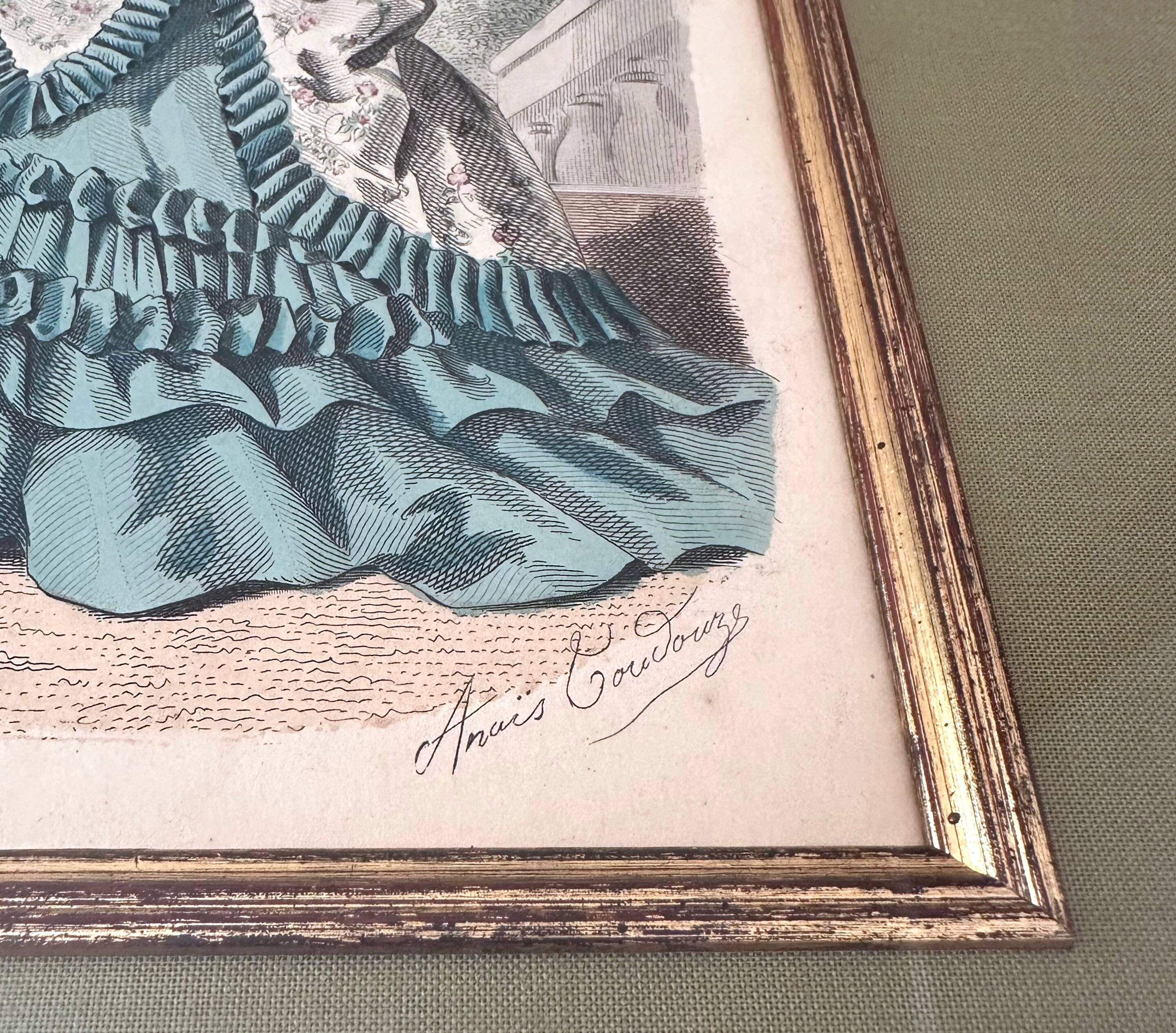 Anais Toudouze illustration print, antique French fashion , France, art print in wooden frame
