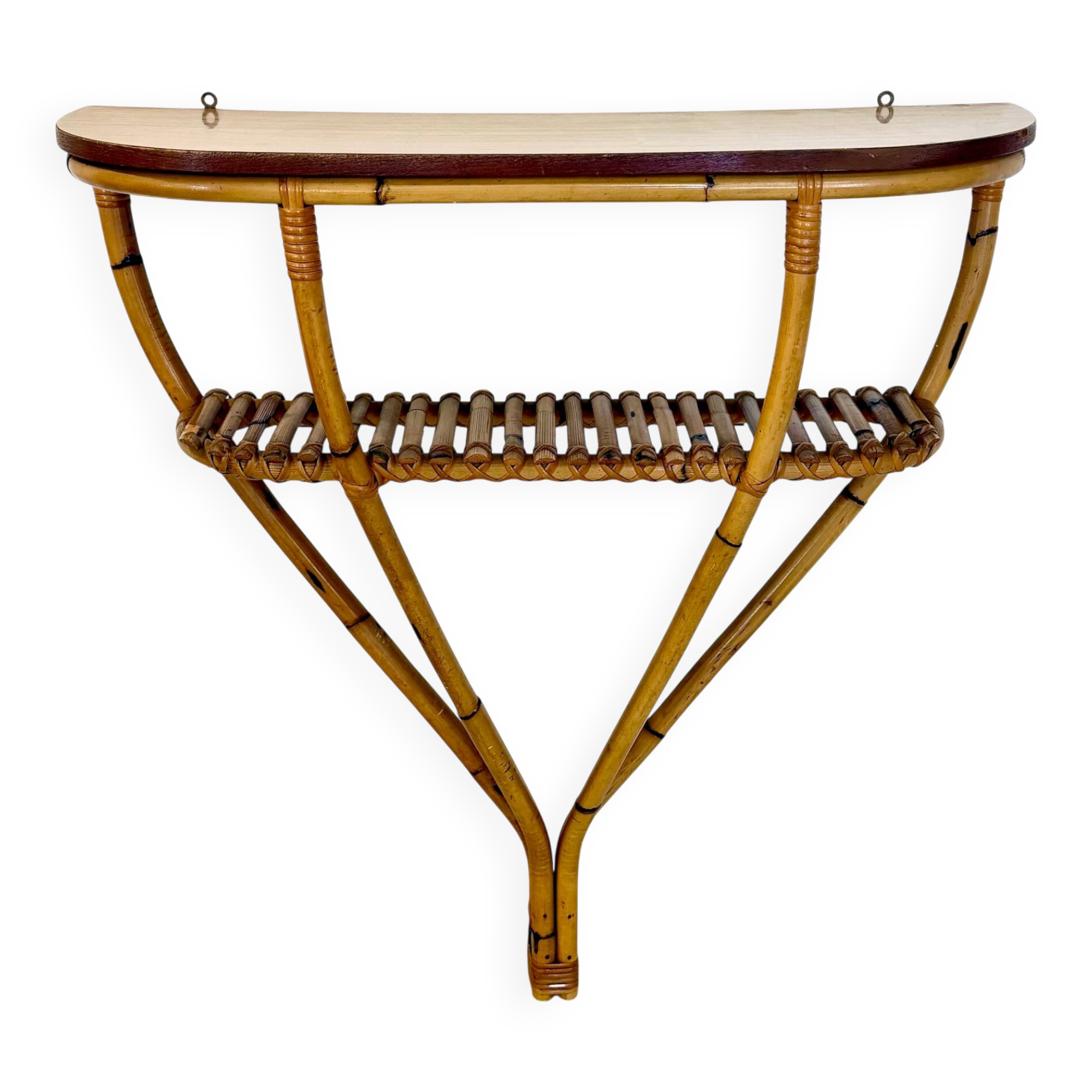 Bamboo and Formica Demilune Console Table with a Lower Shelf, Italy