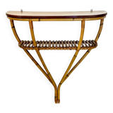 Bamboo and Formica Demilune Console Table with a Lower Shelf, Italy
