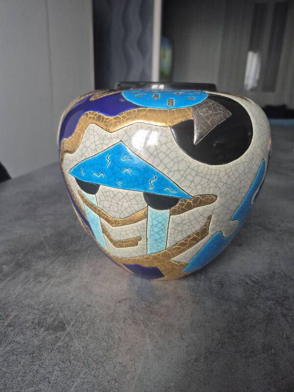 Vase boule Émaux de Longwy - Décor 'Theos' par Umberto - Art Déco