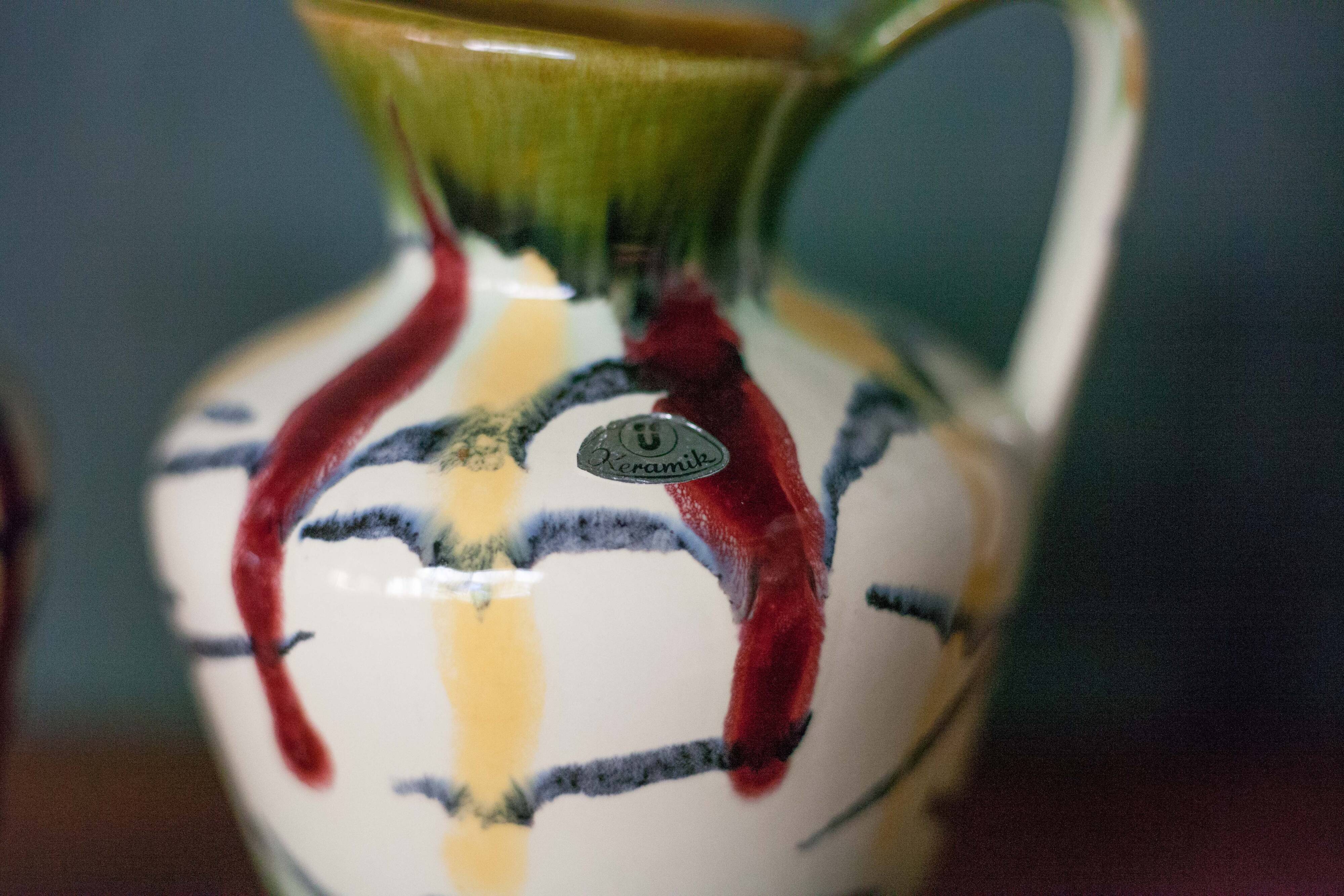 Pair of vintage ceramic vase U-Keramik 1505/20 West Germany, vase with handle, collection, pottery