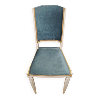 Louis XVI Style Chair in Wood and Blue Velvet
