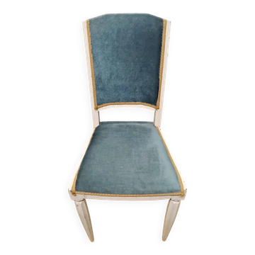 Louis XVI Style Chair in Wood and Blue Velvet