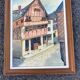Oil table house half-timbered cobbled street - Breton Norman village
