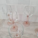 8 Pink Stem Wine/Water Glasses