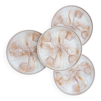 4 assiettes à crustacés/ poissons 1960 barbotine  Les ateliers du Revernay