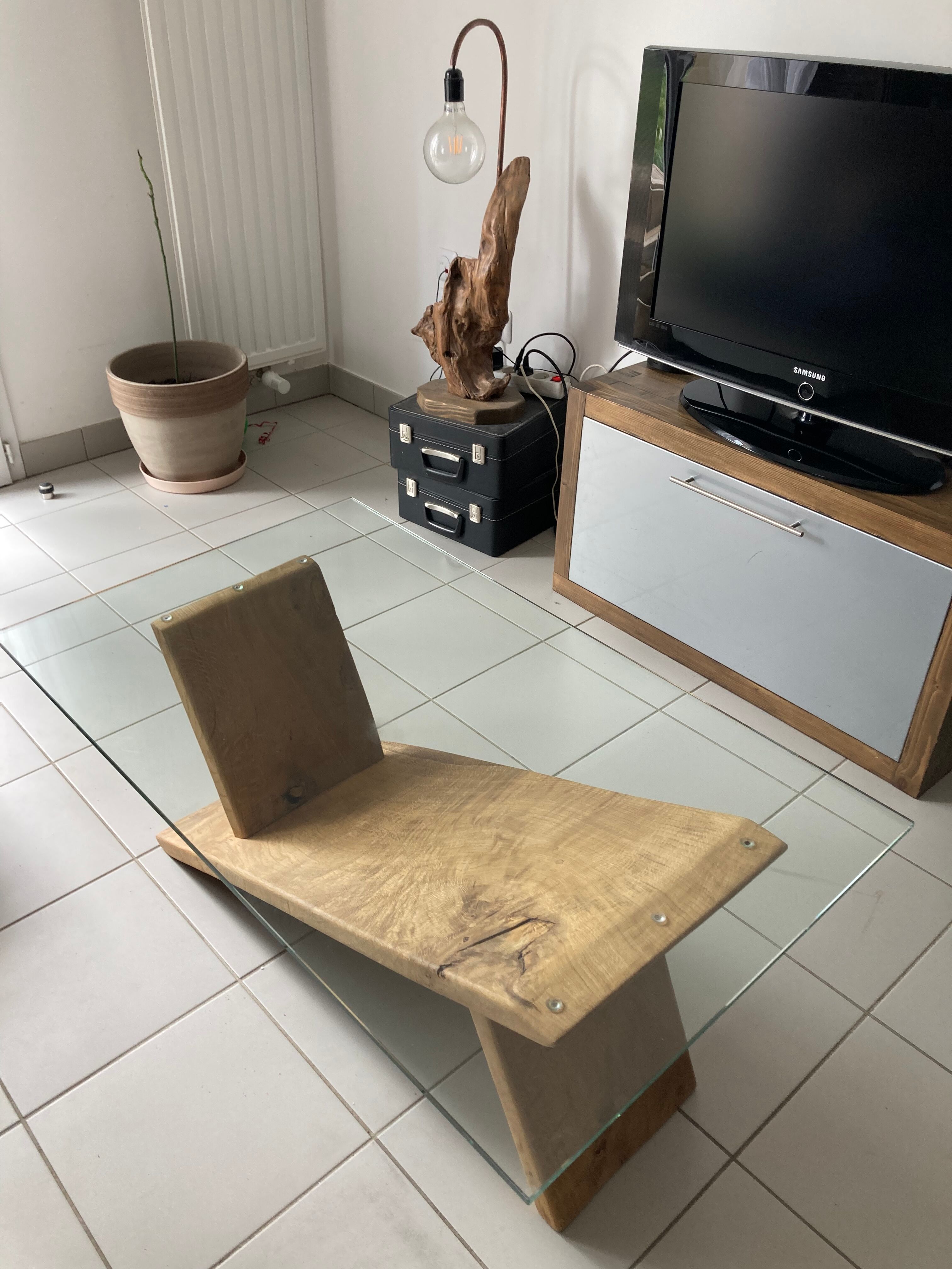 Coffee table glass and chene