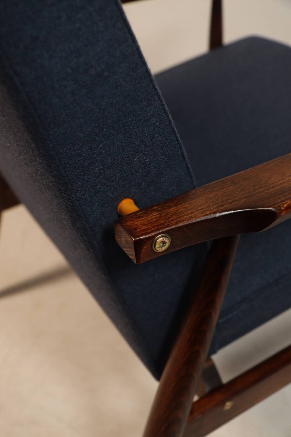 Vintage armchair natural wool blue marin modern design by H.Lis