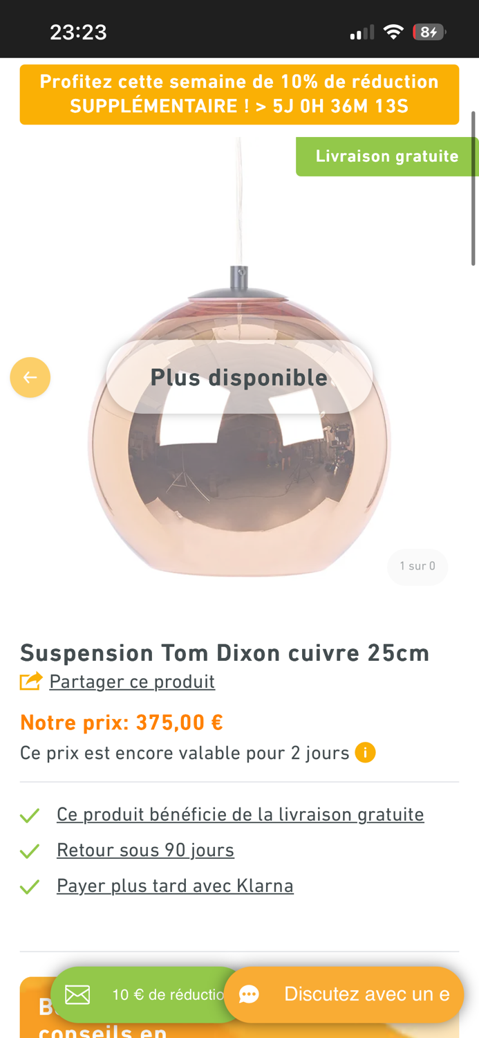 Luminaire plafond Tom Dixon couleur cuivre