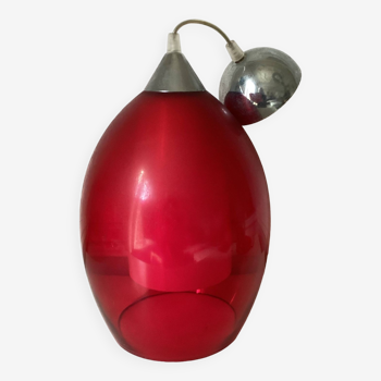 Lamp, vintage design pendant light, tinted red opaline, Italy 1980