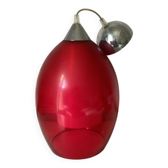 Lampe,suspension design vintage ,opaline rouge teinté,Italie 1980