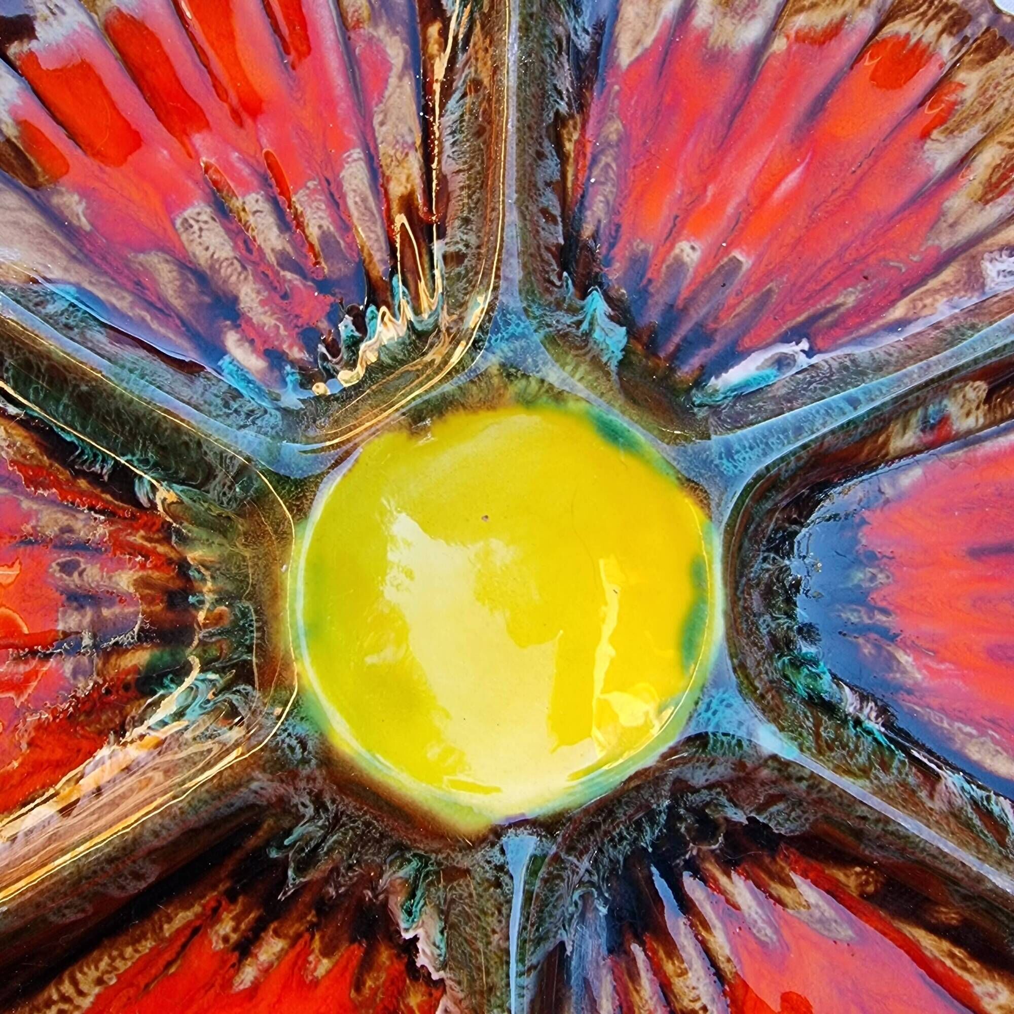 Ceramic oyster dish for 6 Barbotina handcrafted painted and enameled from Vallauris France 1970s