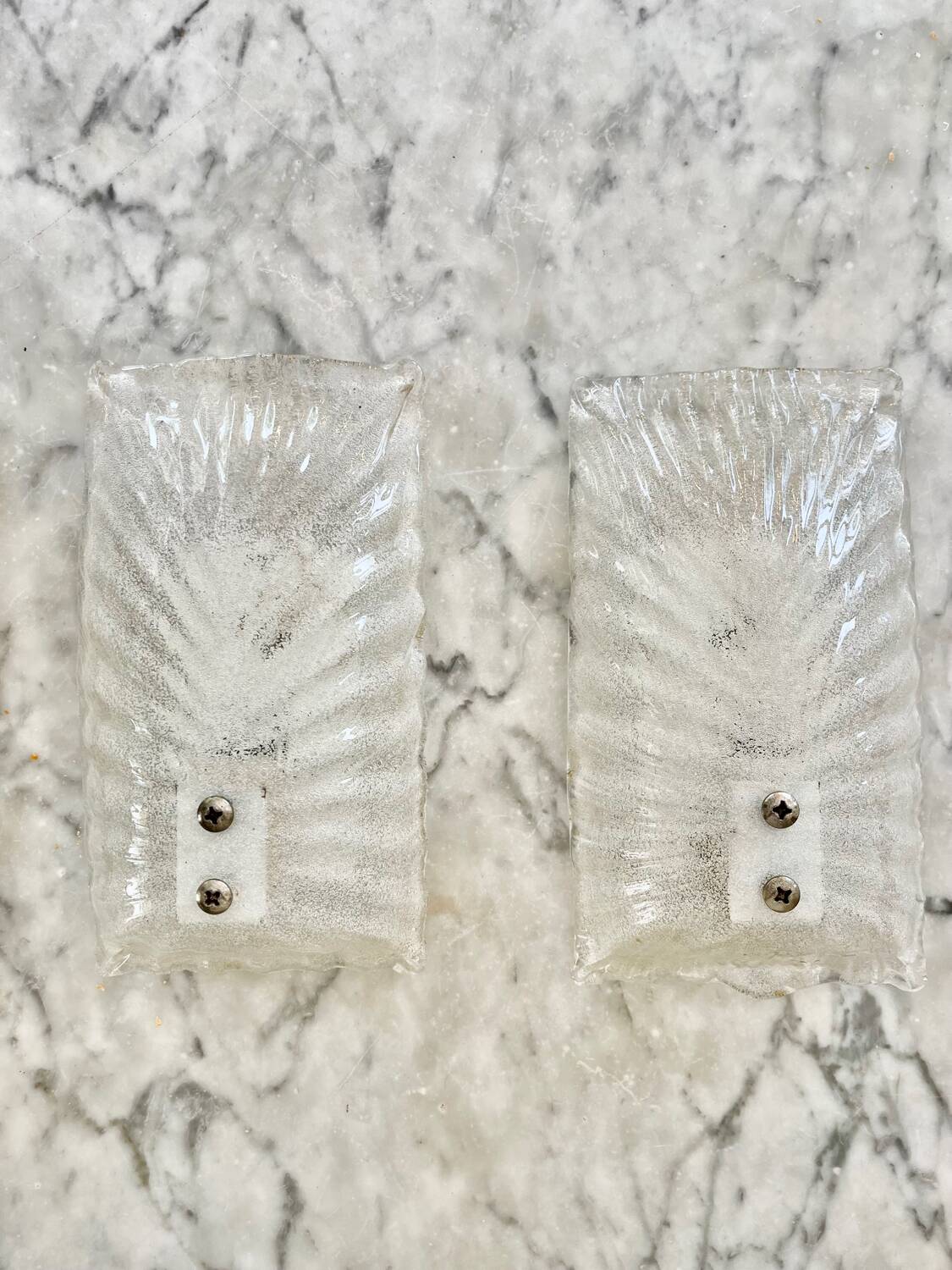 Mazzega pair of Murano glass wall lights, Italy 1970