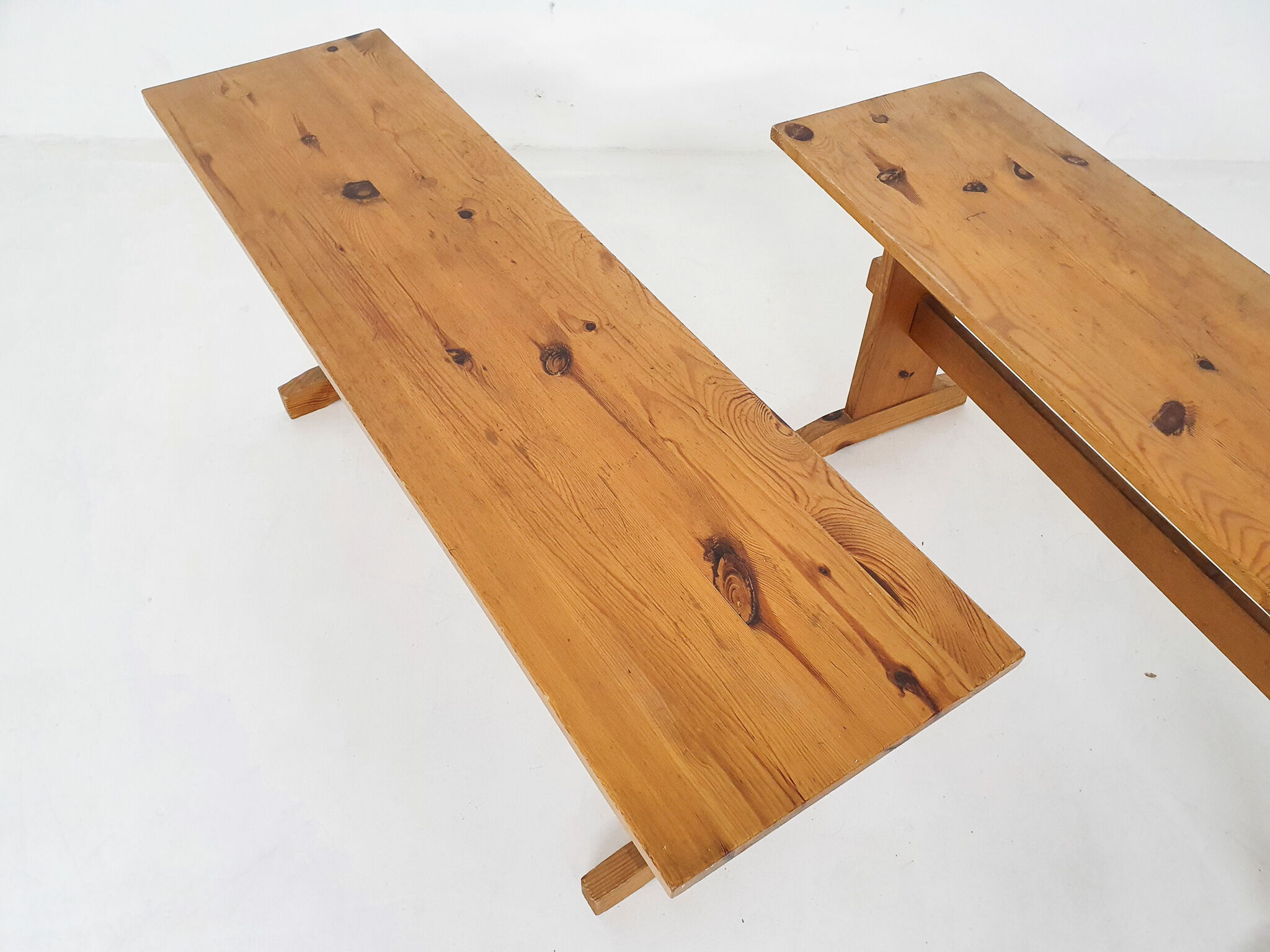 Scandinavian modern pinewood benches, 1960's