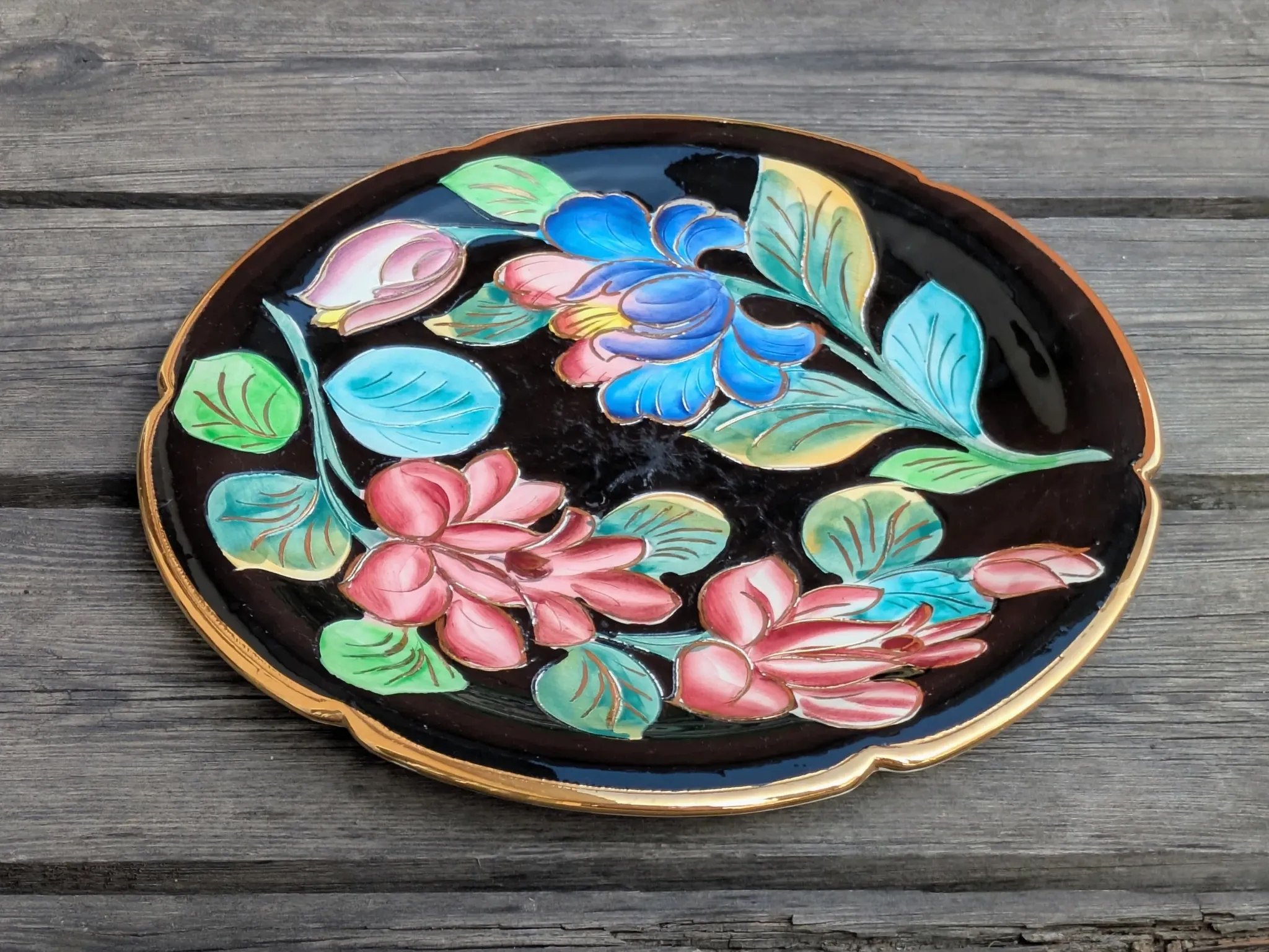 Large Decorative Enamelled Ceramic Plate — Vallauris — Floral Decoration