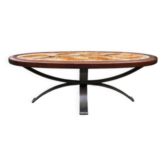 Raynaud vintage wood and ceramic coffee table