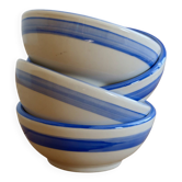 4 vintage striped ivory and blue earthenware bowls by Afibel