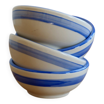 4 vintage striped ivory and blue earthenware bowls by Afibel