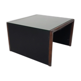 Table basse en bois, cuir et verre par Walter Knoll , Allemagne des années 1970