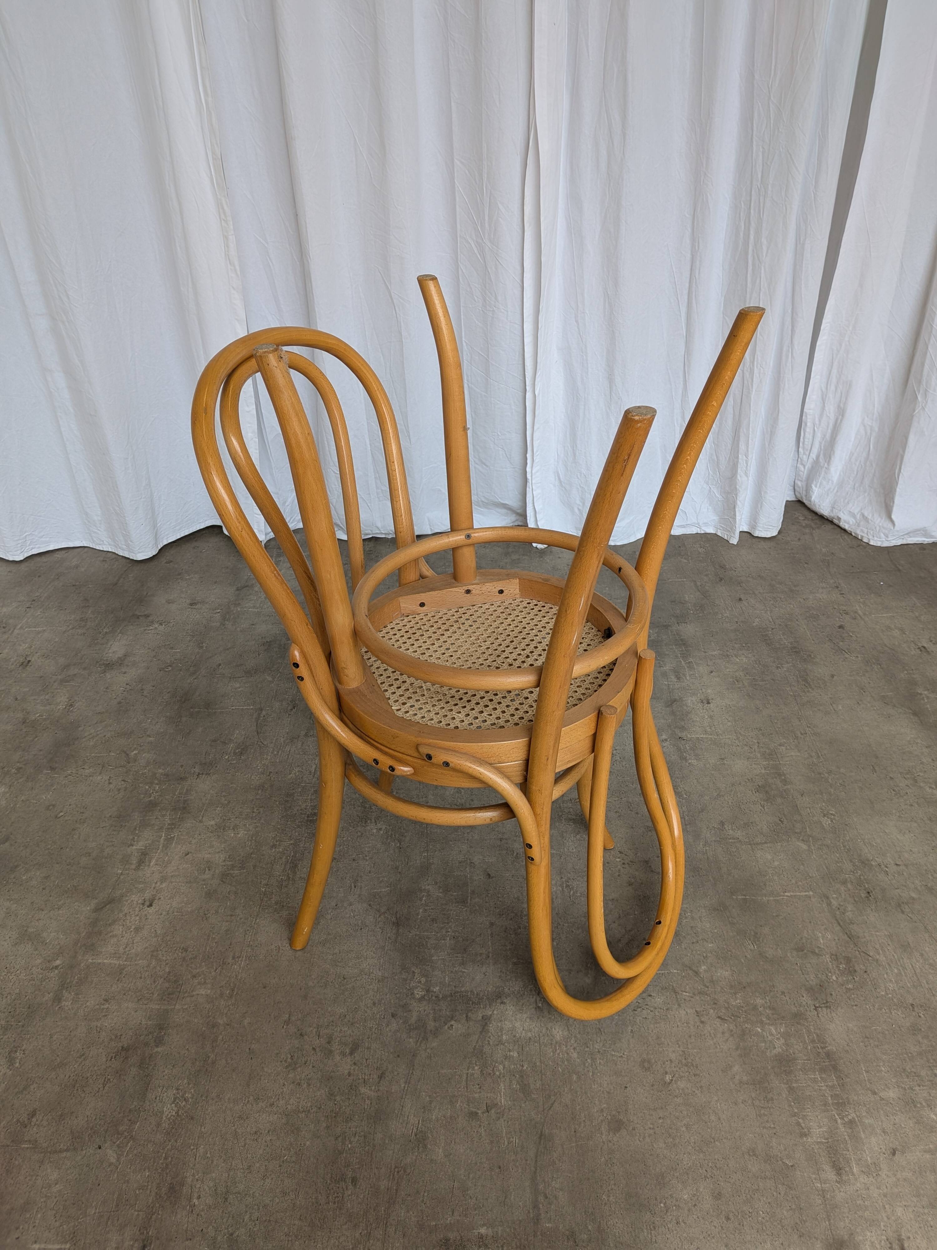 Set of 2 Thonet Style Bentwood Chairs with Cane Seat / Mid-Century Dining F