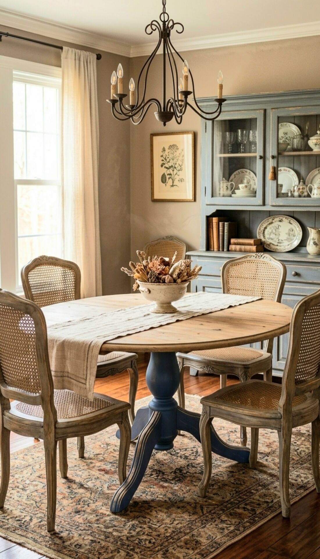 Extendable round table with central leg – Chic country spirit