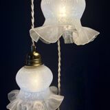 Vintage triple tulip pendant light in white glass