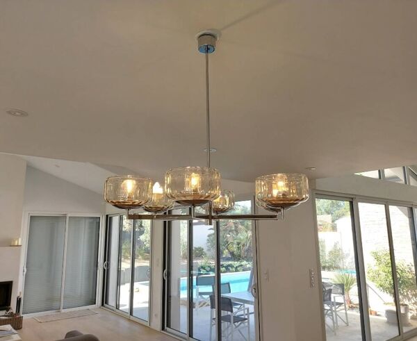 Lustre 6 feux Sciolari - Chromé et ambré/fumé