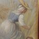 Antique 19th century wood panel, signed oil painting, popular scene