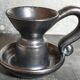 1950s iridescent black ceramic hand candle holder