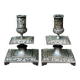 Pair of square candlesticks in patinated bronze