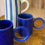 Majorelle blue ceramic mug, handmade, donut handle design.
